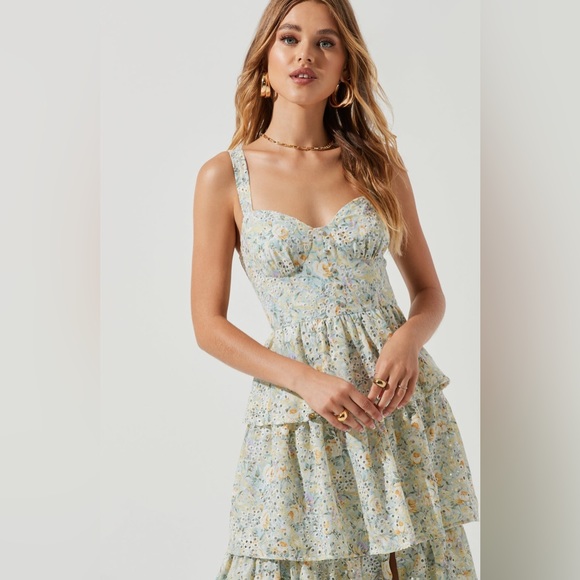 ASTR the Label Midsummer Dress in Light Mint Multi Floral - Picture 5 of 6